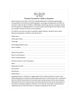 Parental Consent for Child to Volunteer