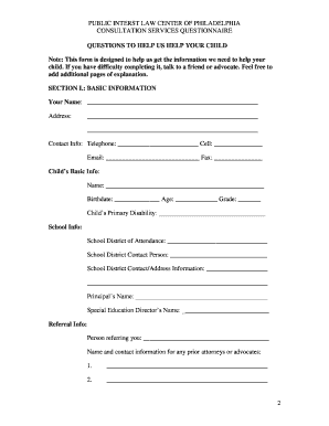 Public Interest Law Center Consultation Questionnaire