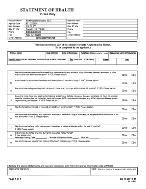 Statement of Health for Horses
