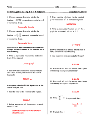 Honors Algebra II/Trig Review Worksheet