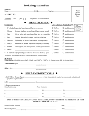 Food Allergy Action Plan