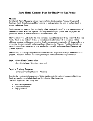 Bare Hand Contact Plan for Ready-to-Eat Foods