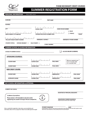 TCDSB Secondary Credit Courses Summer Registration Form