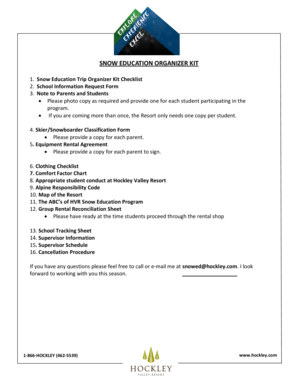 Hockley Valley Resort Snow Education Trip Organizer Kit