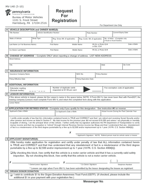 Pennsylvania Vehicle Registration Application