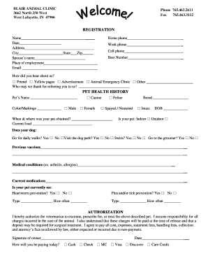 Pet Health Registration Form