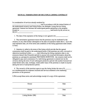 Mutual Termination of Multiple Listing Contract