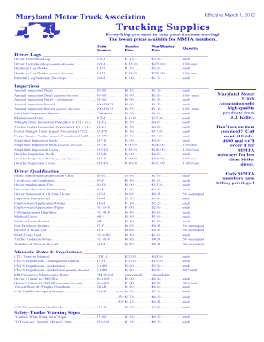 Maryland Motor Truck Association Trucking Supplies Order Form