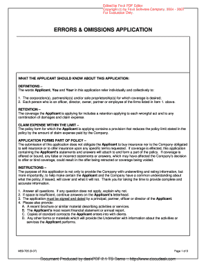 Errors and Omissions Insurance Application