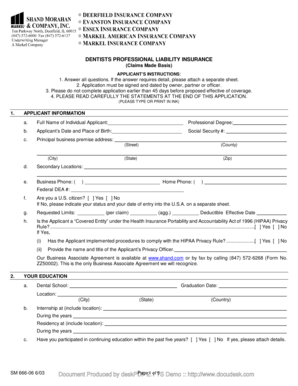 Dentists Professional Liability Insurance Application