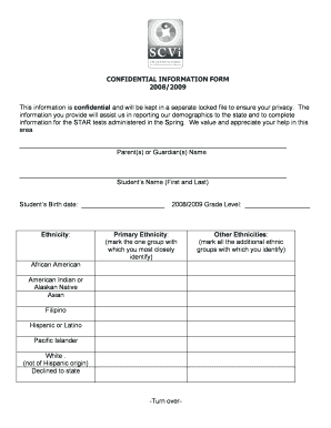 Confidential Information Form for STAR Tests