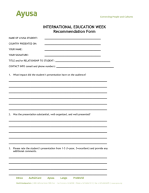 International Education Week Recommendation Form