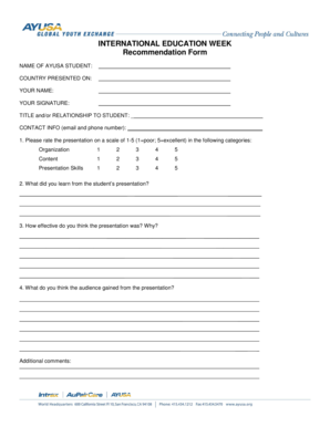 AYUSA Student Presentation Recommendation Form