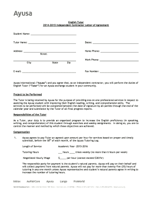 Examples of letters of interest - Independent Contractor Letter of Agreement - Ayusa - ayusa