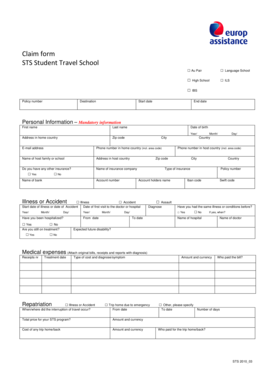STS Student Travel Insurance Claim Form