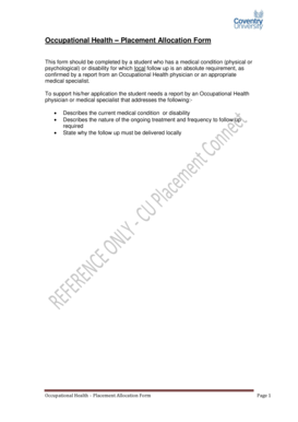 Occupational Health Placement Allocation Form