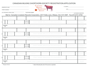 Canadian Milking Shorthorn Society Registration Application