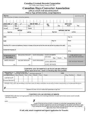 Canadian Livestock Registration Application