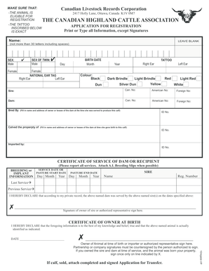 Canadian Highland Cattle Registration Application