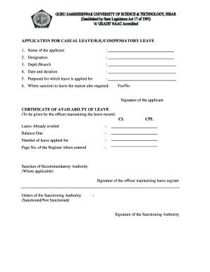 Casual Leave Application Form