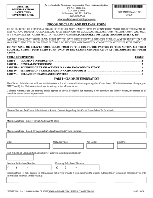 Anadarko Securities Litigation Proof of Claim and Release Form