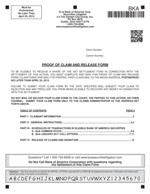Bank of America Securities Litigation Proof of Claim Form