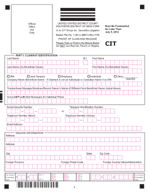 Proof of Claim and Release Form