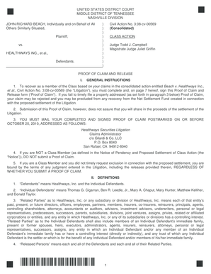 Proof of Claim and Release Form