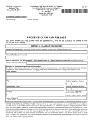 Pilgrim Baxter Mutual Fund Settlement Claim Form