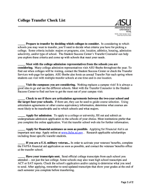 College Transfer Checklist