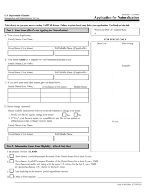 US Naturalization Application Form N-400
