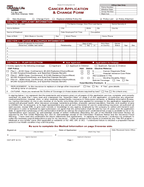 USAble Life Cancer Insurance Application Form