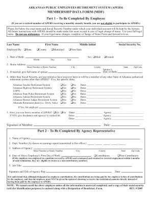 Arkansas Public Employees Retirement System Membership Data Form
