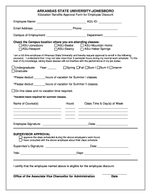 Arkansas State University Employee Discount Approval Form