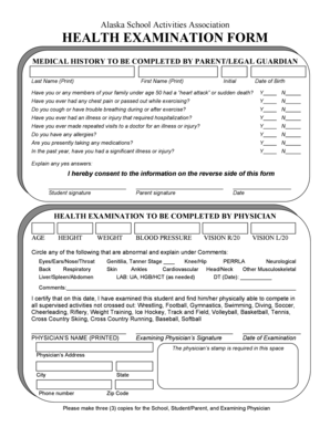 Alaska School Activities Association Health Examination Form