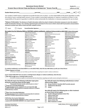 Student Health History Form and Release of Information