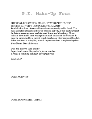 Physical Education Make-Up Form