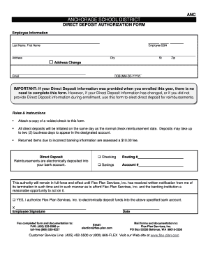 Anchorage School District Direct Deposit Authorization Form