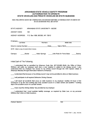 Arkansas State Vehicle Authorization Form