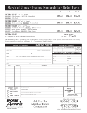 March of Dimes Framed Memorabilia Order Form