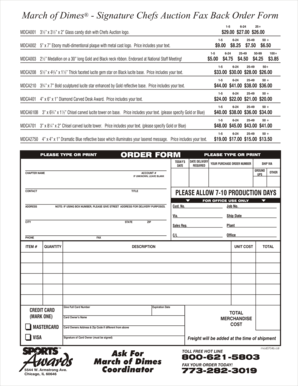 March of Dimes Signature Chefs Auction Fax Back Order Form