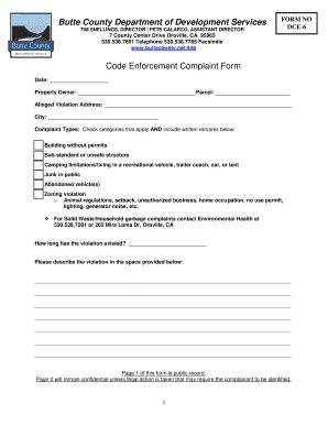 Butte County Code Enforcement Complaint Form