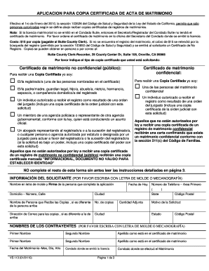APLICACION PARA COPIA CERTIFICADA DE ACTA DE MATRIMONIO