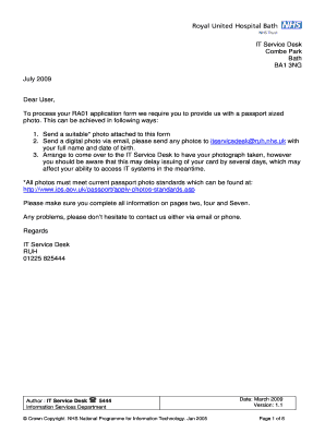 RA01 Form - Registration for NHS IT Systems