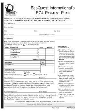 EcoQuest EZ4 Payment Plan Application