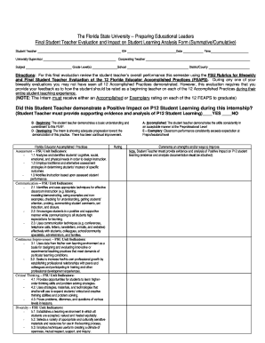 Final Student Teaching Evaluation Form - Florida State University