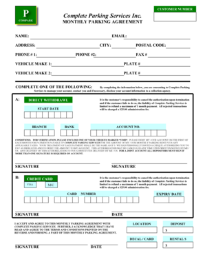Complete Parking Services Monthly Parking Agreement