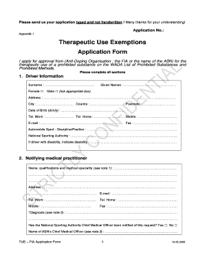 Therapeutic Use Exemption Application Form