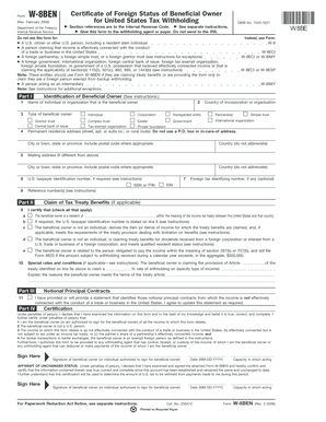 Form W-8BEN Certificate of Foreign Status