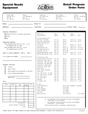 Special Needs Retail Program Equipment Order Form